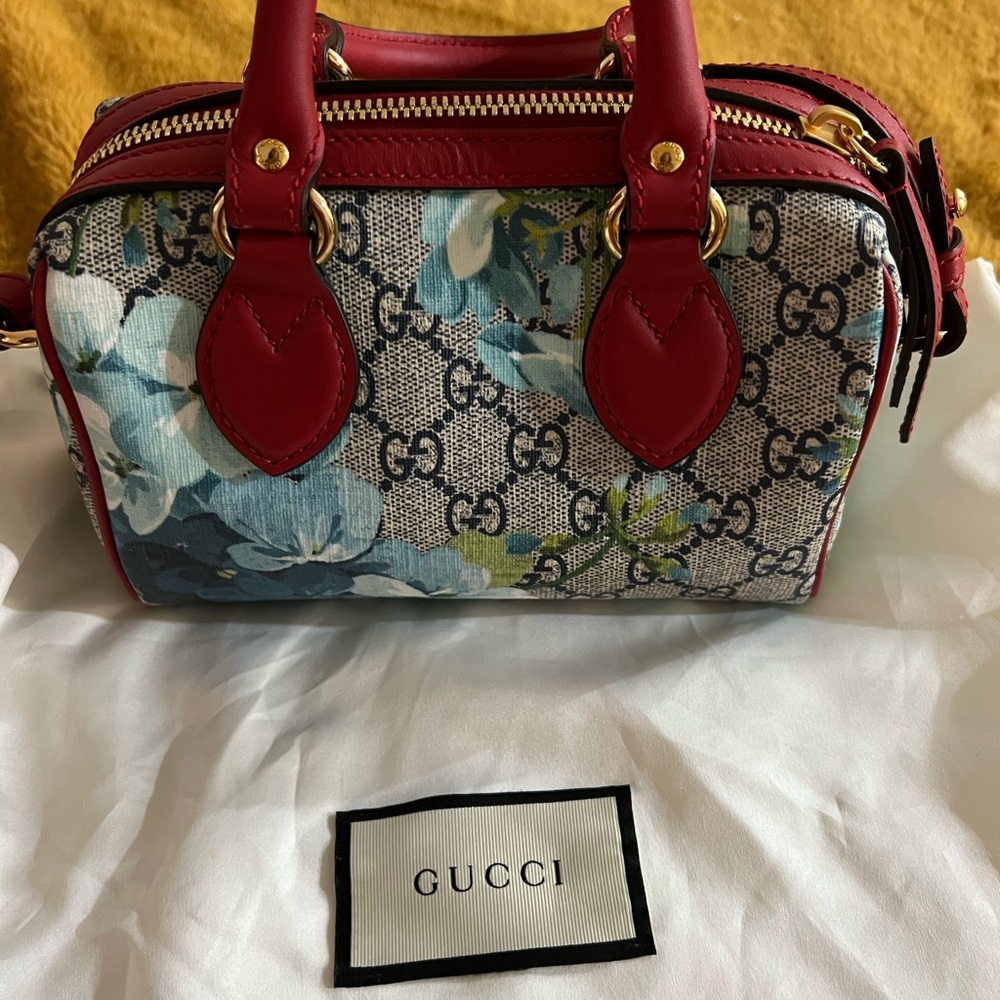 Mini GG Supreme Blue Floral Print with Red leather trim. - Picture 4 of 16